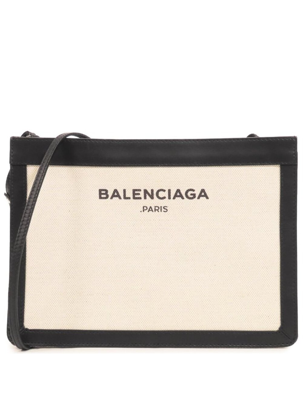 Balenciaga Navy Pochette Ivory Black Canvas Leather 2-Way Clutch